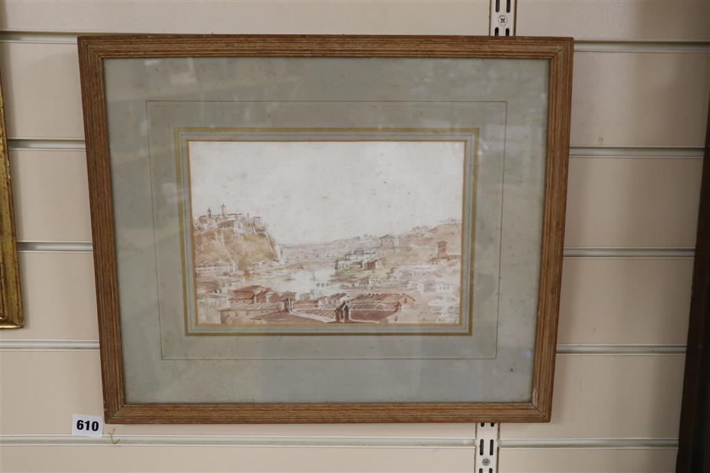 English School c.1840, watercolour, From the Tarpian Rock, Rome, inscribed, Agnews label verso, 17 x 25cm